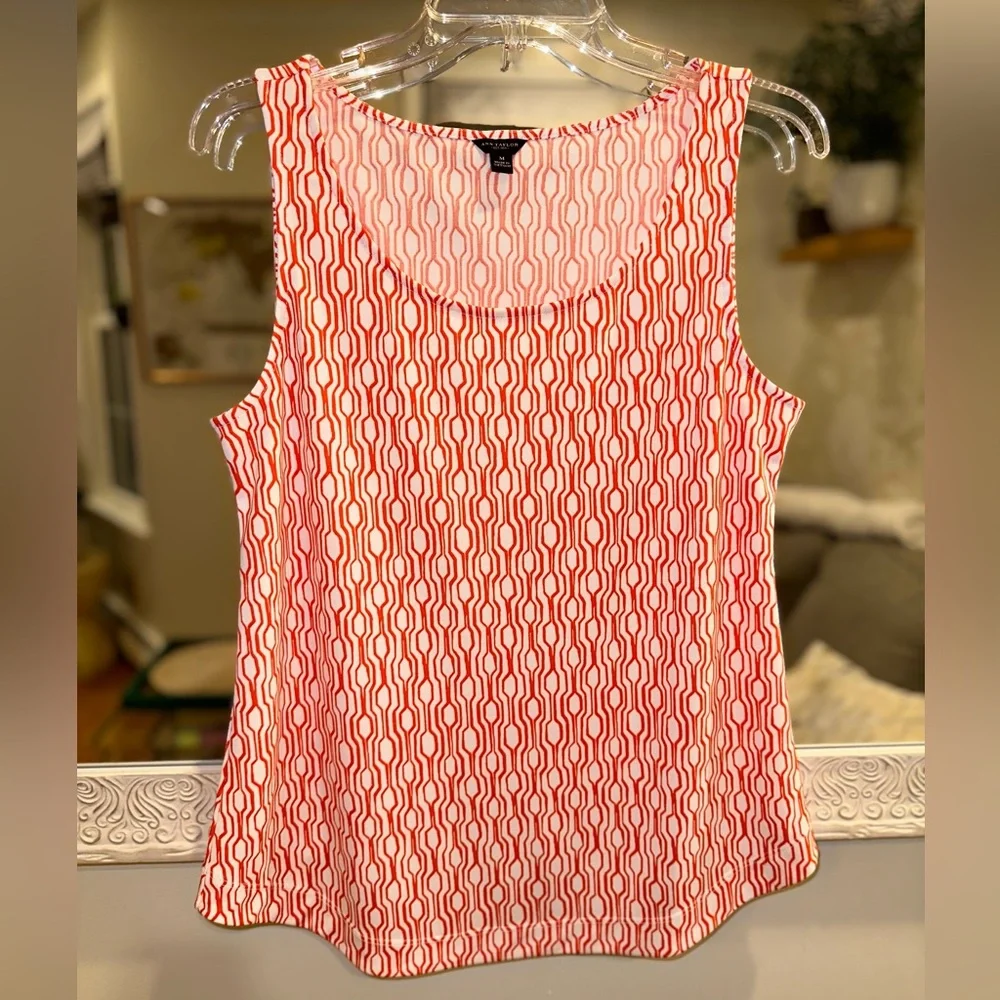 Ann Taylor Orange & White Design Sleeveless Top - Medium - Picture 6 of 8